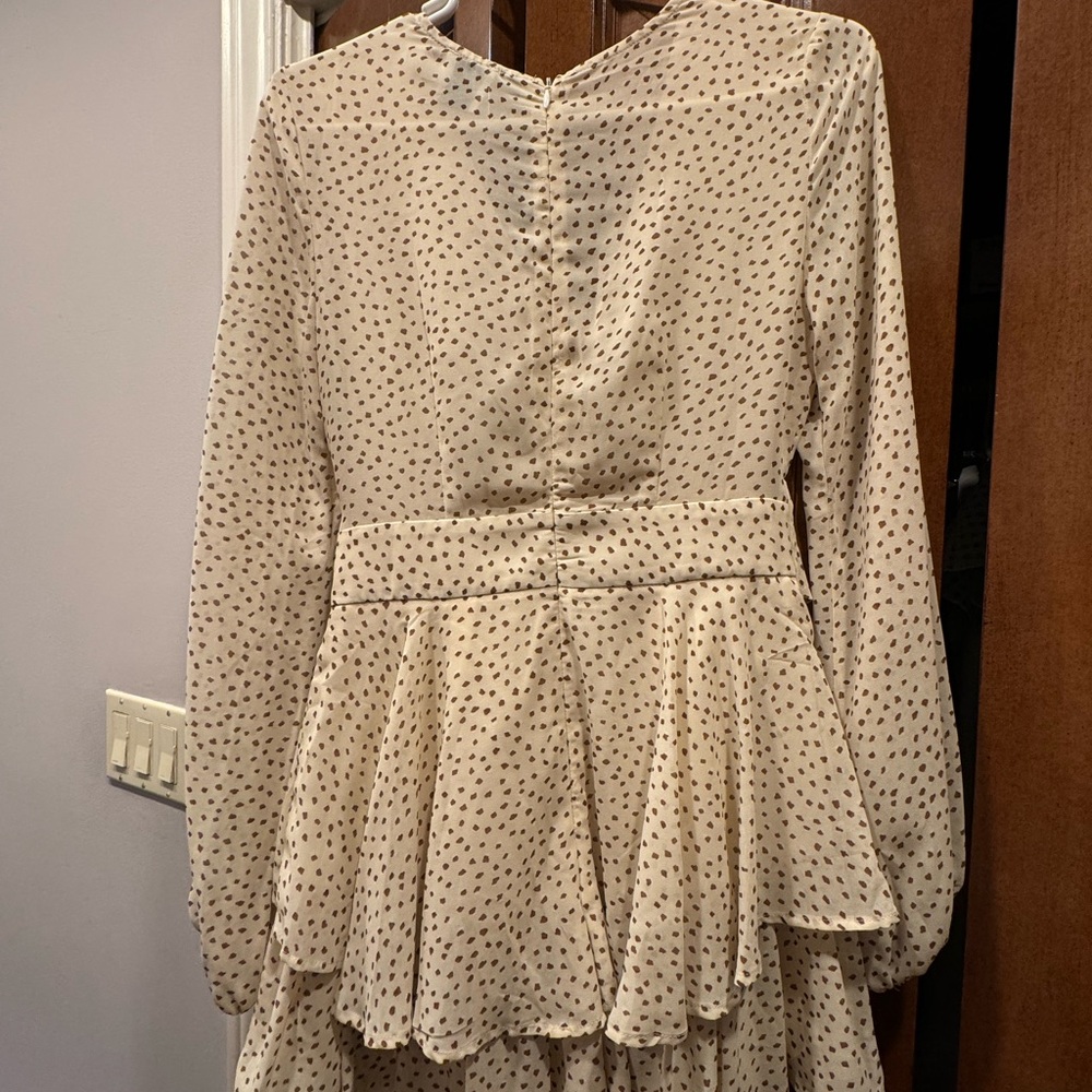 Cream Polka Dot Wrap Mini Dress - Picture 2 of 3